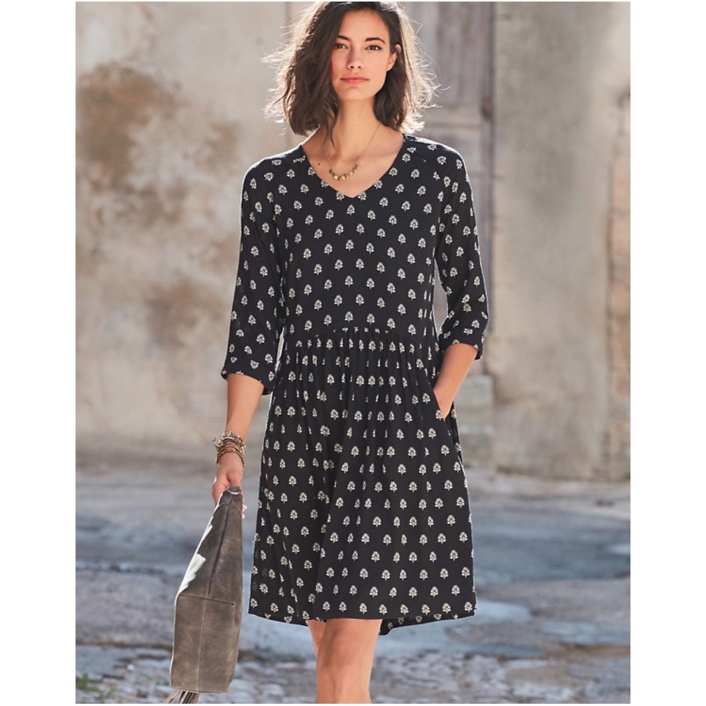 Garnet Hill Bohemian Pocket Dress Black Size 10